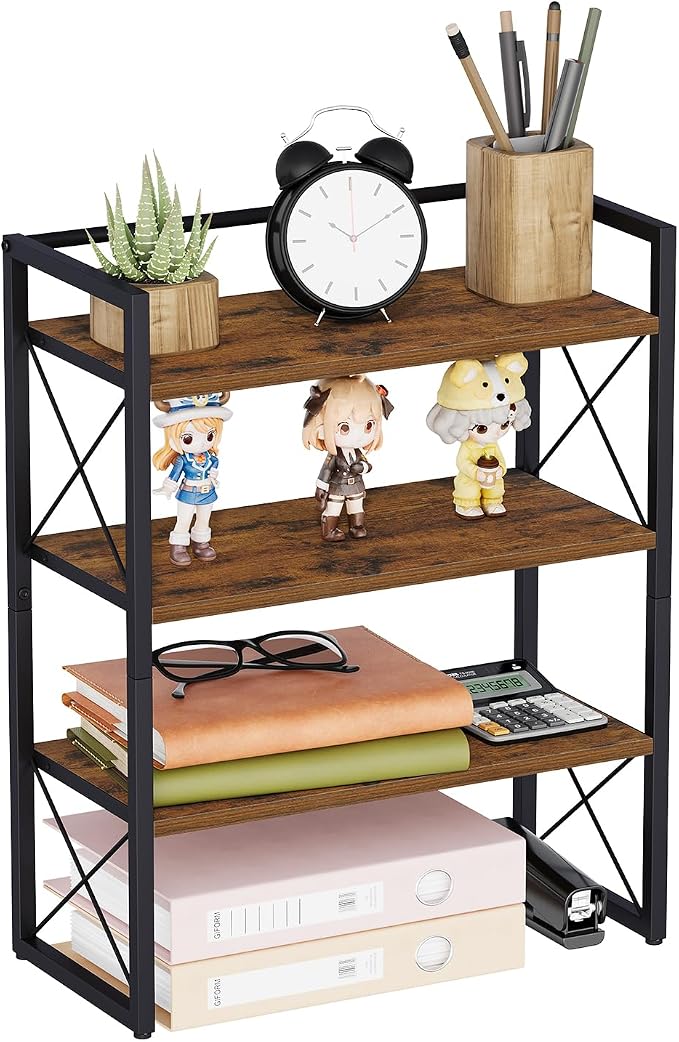 YINMIT Desk Shelf Organizer for Top of Desk with 3-Tier Open Shelves | Wood Desktop Shelf, Tabletop Shelf Storage Rack and Freestanding Display Shelf for Home Office Kitchen Dorm