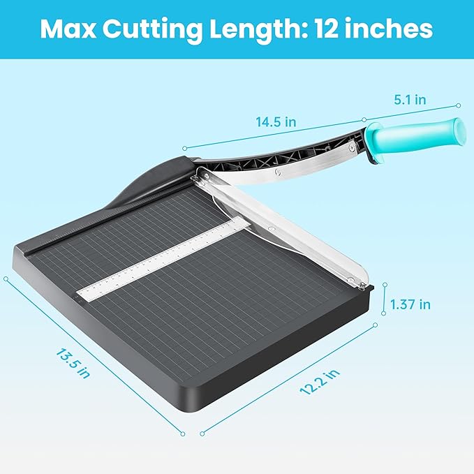 Papercutter 12" Cut Length Guillotine Paper Cutter, Heavy Duty Paper Trimmer with Safety Guard and Blade Lock, Large Paper Cutting Board for Cardstock, Photos, Office, Classroom, Studio
