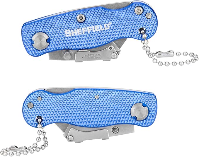 Sheffield Mini Box Cutter, Mini Utility Knife Aluminum Handle, Accepts Mini Utility Blades, Keychain Knife for Home, Office, Trades, and Warehouse