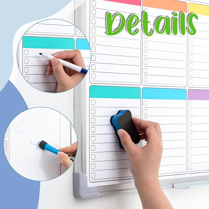 18" x 24" Magnetic to Do List Whiteboard, Weekly Planner, Pleochroic | Large Weekly Dry Erase Board, Double-side Wall Whiteboard Calendar for Planning Drawing Memo, School Home Kitchen Office