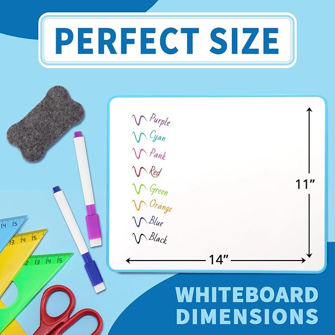 Small White Dry Erase Board Double Sided，Small Dry Erase Board 14x11 Inch,Mini White Board with 8 Markers for Students Office Kitchen Blue