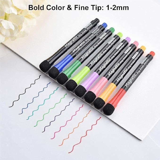 LivDeal Magnetic Dry Erase Markers - Fine Tip, Assorted Colors, 8 Pack, Low Odor Whiteboard markers for kids, Work On White board & Calendar, Refrigerator, (OF038)