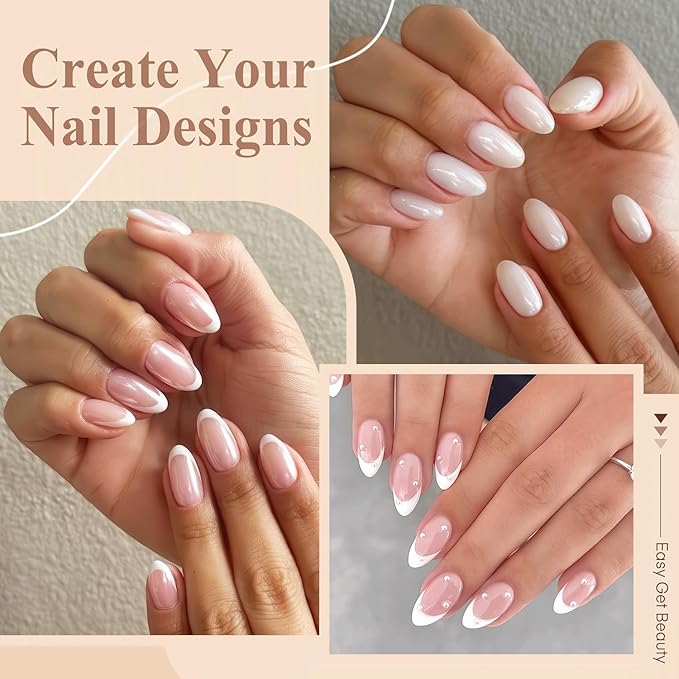 Short Almond Nail Tips, 504pcs Full Cover Soft Gel Nails Tips 15 Sizes No C Curve Almond Shape Nail Tips for Acrylic False Nails Professional for Nail Extensions Salons Home DIY
