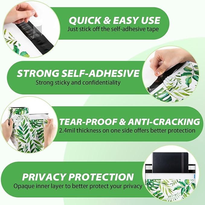 Oududianzi Poly Mailers 10x13, 100 Pack Thank You Shipping Bags, Mailing bags, Mailers Poly Bags for shipping, Shipping Envelopes, Packaging Bags for Shipping - Green leaf