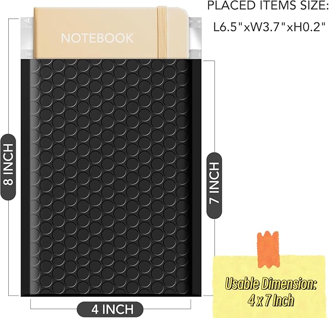 Black Bubble Mailers 4x8 200 Pack,Usable Size 4X7 Padded Envelopes Waterproof Small Envelope Mailer,Strong Adhesion Bubble Envelopes for Shipping Jewelry Makeup Small Business