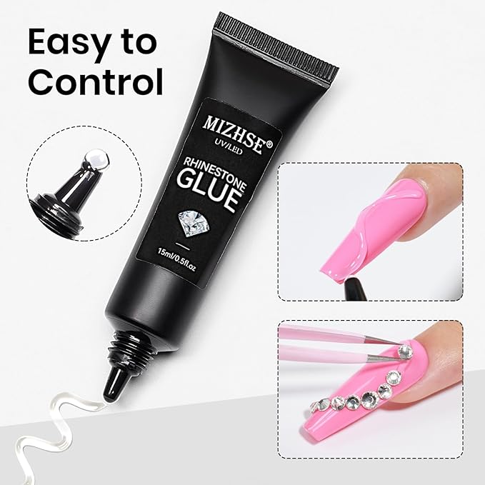 MIZHSE 30g 3D Gel Nail Art Sculpting Gel and 15g Rhinestone Glue, Clear Solid Builder Gel for Nails Hard Nail Builder Gel 3D Molding Gels Non-Sticky U V LED Nails Charm Glue 3D Art Salon Home DIY