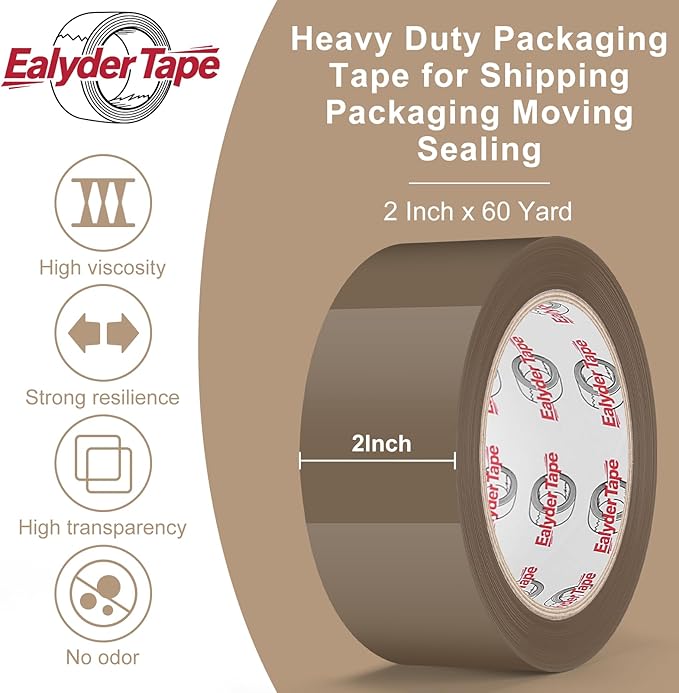 Brown Packing Tape 2 inch x 60 Yards, 3 Rolls with Dispenser – Heavy Duty Parcel Sealing Tape for Shipping, Moving and Storage, Total 180 Yards