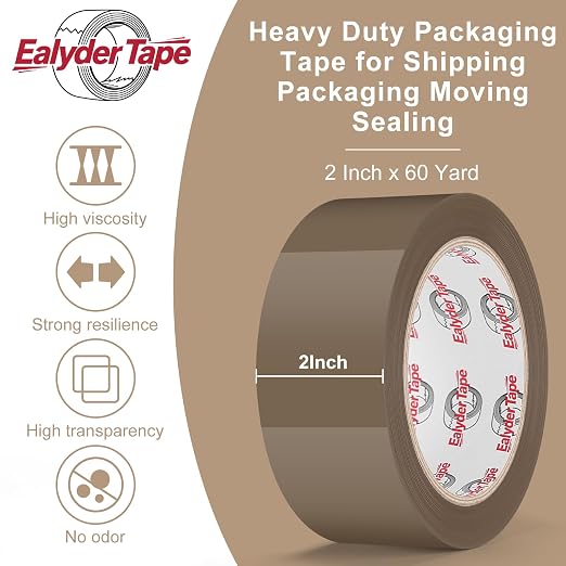 6 Rolls Brown Packing Tape 2" x 60Yd with Dispenser Heavy Duty Tape | Heavy Duty Brown Packing Tape with Dispenser, Strong Adhesive for Shipping & Moving, 360 Yards Total