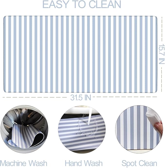 Misty Blue Striped Desk Mat Cute Pastel XXL Large Gaming Mouse Pad Desk Pad Kawaii Aesthetic Home Office Decor Cozy Keyboard Laptop Computer Mat