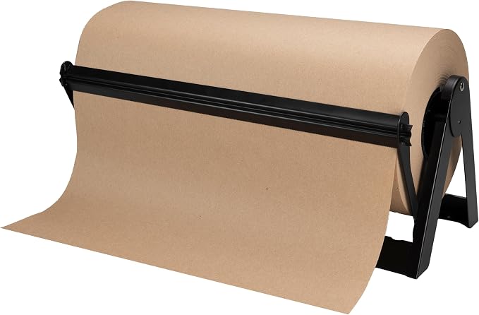 IDL Packaging 18" Kraft Paper Roll Dispenser & Cutter, Tabletop | for Rolls up to 18" Wide and 9" in Diameter – Reinforced Steel Paper Holder with a Cutter for Kraft, Butcher & Freezer Papers