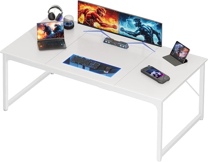 63 x 29.5 Inch Computer Desk with Deeper Desktop, Gaming Office Writing Work Desk for Home Office, Study, Bedroom, Work from Home, Metal Frame, White