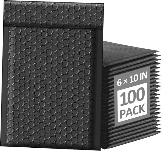 Famagic Bubble Mailers 6x10 Inches 100pc Black Shipping Bags Self Seal Adhesive Padded Envelopes Mailing Bags for Small Business Usable Size 6x9" Small Bubble Poly Mailers Bags
