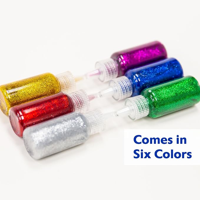 BAZIC Products Classic Glitter Glue, 6 Colors, 0.67 Oz, 72-Case | washable and non-toxic, classic glitter glue tubes, 0.67 Oz each, glue and glitter in one