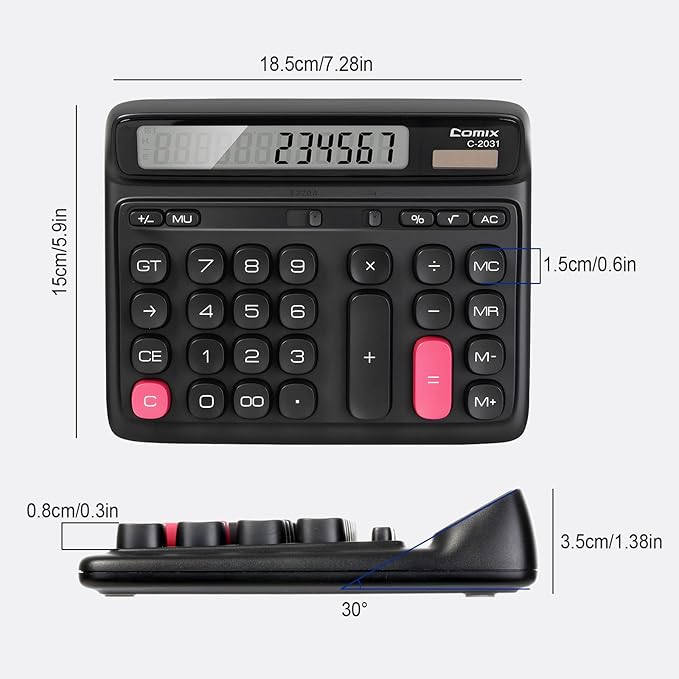 Comix Desk Calculator with 12 Digits Large LCD Display, Solar Battery Dual Power, Large Computer Keys Basic Calculator for Home Office School