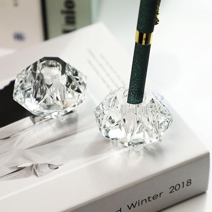 QFkris 2-Packs Crystal Fountain Pen Stand Glass Feather Pen Holder 2.2" Crystal Pen & Pencil Holder Base for Office Desk Desktop Decoration Toothbrush Stand Gift for Students Teachers(2.2inch)