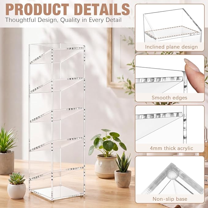MotiMind Acrylic Pen Organizer Storage for 60 Markers Vertical Marker Organizer Acrylic Pen Display Holder for Office Desk Desktop Stationery Pencil Storage, Clear, 3.4 x 4 x 13 Inch