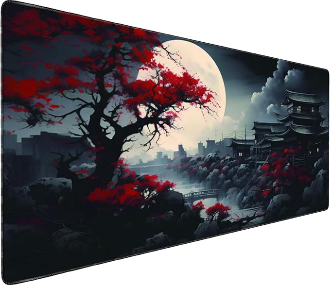 Professional Extended Gaming Mouse Pad - 31.5" x 15.7" Large Desk Mat with Stitched Edges, Waterproof Coating Non-Slip Rubber Base for Gamers Esports Pros Office Home, Moon01