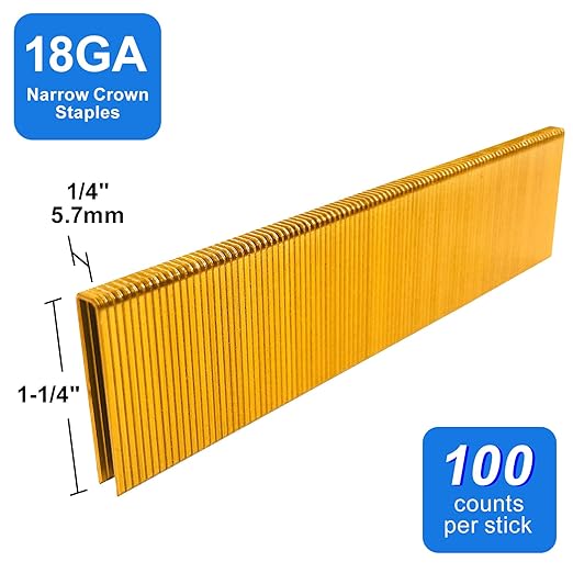 18 Gauge 1/4" Narrow Crown Staples, Galvanized Upholstery Staples for 18 GA Pneumatic or Electric Stapler or Staple Gun (1-1/4"-3000 PCS)