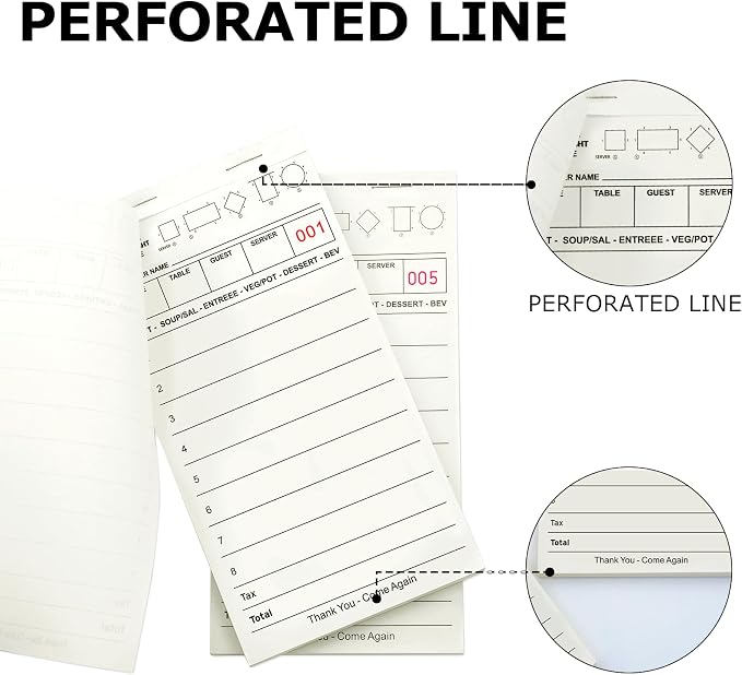 ZPARIK Natural Guest Checks Books for Servers, Server Note Pads, 6 Pack | 50 Sheets Per Pad, Server Pads, Total 300 Sheets Server Paper, Waitress Notepads for Restaurants