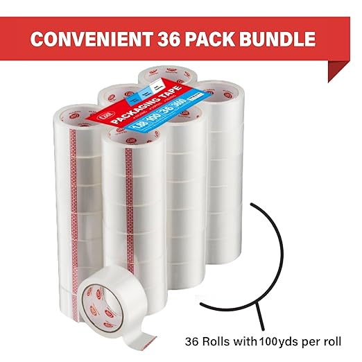 Simply Cool Packing Tape 36 Rolls, Clear Heavy Duty Shipping & Packaging Tape for Boxes, Moving, Mailing & Storage – Strong, 1.88” Wide x 100 Yards Per Roll, 3600 Yards Total