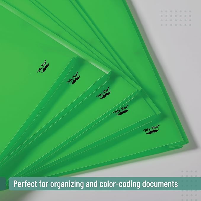 Mr. Pen- Plastic Folders with Pockets and Prongs, 48 Pack, Letter Size, Green, Flexible Plastic Folders with Prongs and Card Slot