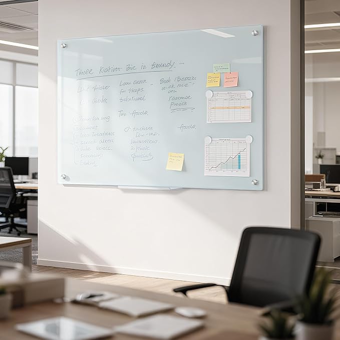 Tempered Glass Whiteboard 24" x 18" Magnetic Glass Dry Erase Board | (2’ x 1.5’) Small Wall Mounted Glass White Board with Acrylic Pen Tray for Office, Home, School