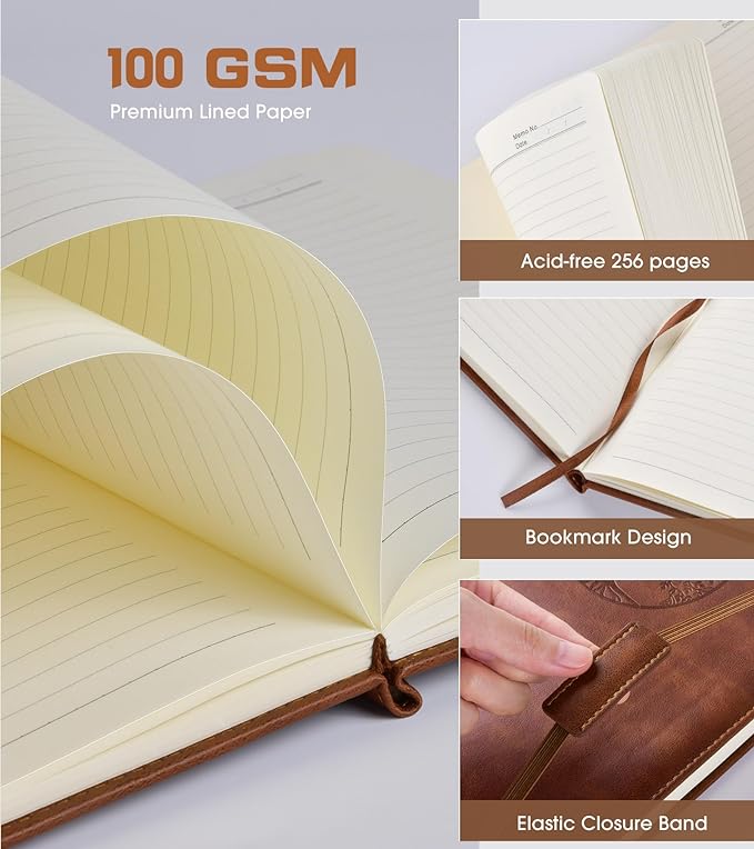 Lined Journal Notebook for Women Men,256 Pages B5 Large Hardcover Leather Journals for Writing,Travel,Business,Work & School,College Ruled Notebooks for Note Taking,Diary Notepad 7.8"×10.2"