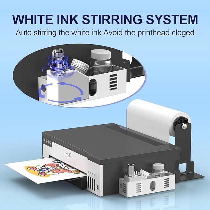PLK A3 DTF Printer,XP600 DTF Machine,Roll Feeder & Film-Cutter,Double Speed,Upgraded L18058 with White Ink Stirring System,Apparel Custom Garment Printing (A3 Printer Bundle)