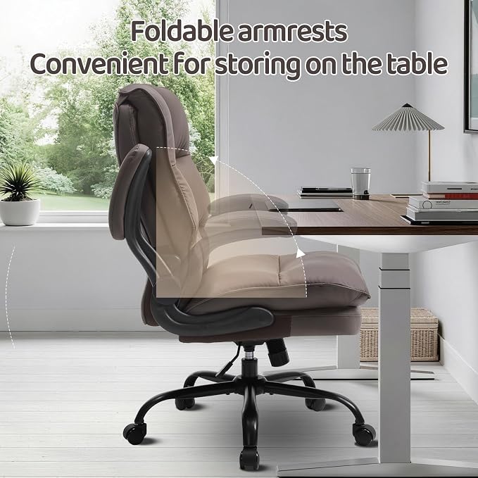 Comfy Office Chair Soft and Double Cushioned Ergonomic Computer Desk Chair | Suitable for Long Hours Executive Office Chair with Flip-up Armrests and Height Adjustment for Home Office Brown