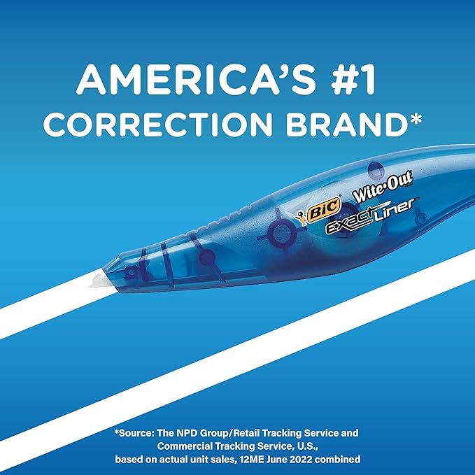BIC Wite-Out Brand Exact Liner Correction Tape, 19.6 Feet, 4-Count | Tear-Resistant Design | Instantly Covers Errors with No Dry Time | Ideal for School or Office Use