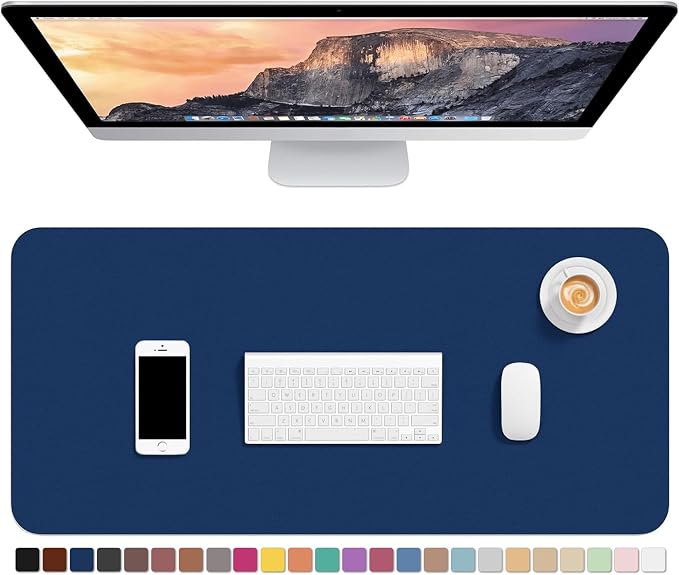 Hsurbtra Desk Pad, 30" x 14" PU Leather Desk Mat, XL Extended Mouse Pad, Waterproof Desktop Blotter Protector, Non-Slip Ultra Thin Large Laptop Keyboard Writing Mat for Office Home, Navy Blue