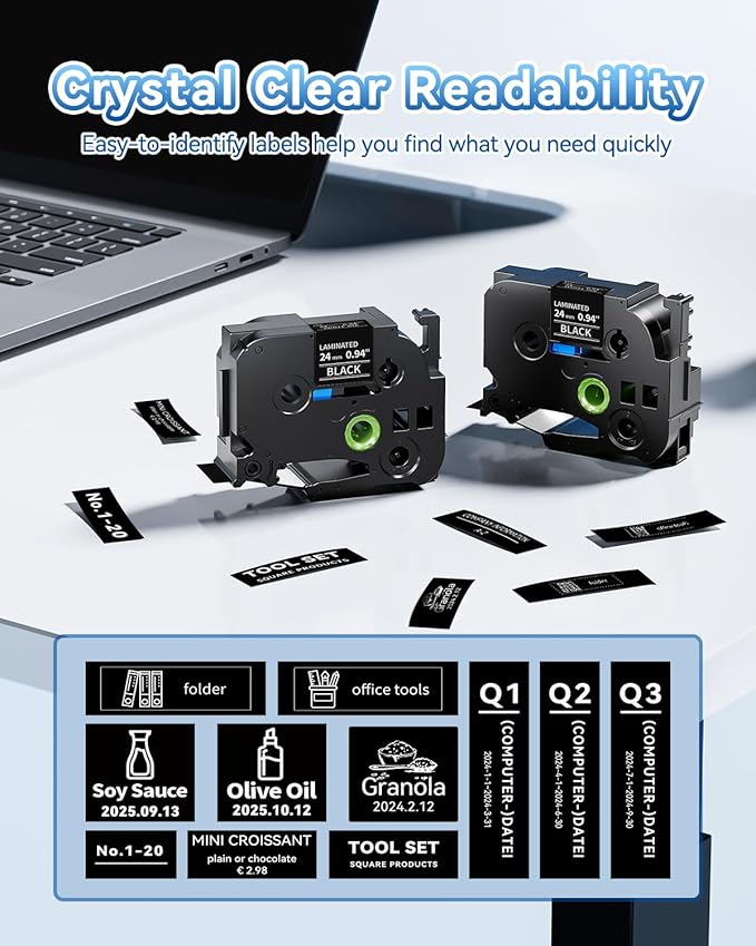 TZe-355 TZe355 Replacement for Brother TZe TZ Tape 24mm 0.94 Laminated P Touch Label Tape 1 Inch Black Label Maker Tape, Compatible with Brother PT-D600 PT-P700 PT-P710BT PT-P750W, 4-Pack