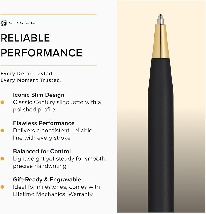 Cross Classic Century Ballpoint Pen, Black & Gold, Medium Point, Black Ink | Refillable Pen for Effortless Writing, Durable Construction, Premier Distinctive Look, Gift-Ready Presentation