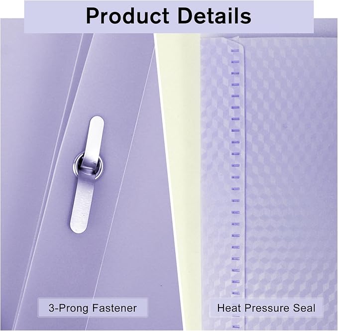 24-Pack Plastic andPockets and Prongs,2-Pocket and3 Fasteners, Holds 8-1/2" x 11" Paper for School/Office/Home, Pastel Color