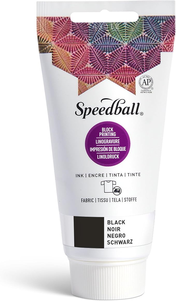 Speedball Fabric Block Printing Ink, 2.5 oz, Black, Non-Toxic Water-Miscible, No Heat Setting Required, Made in USA