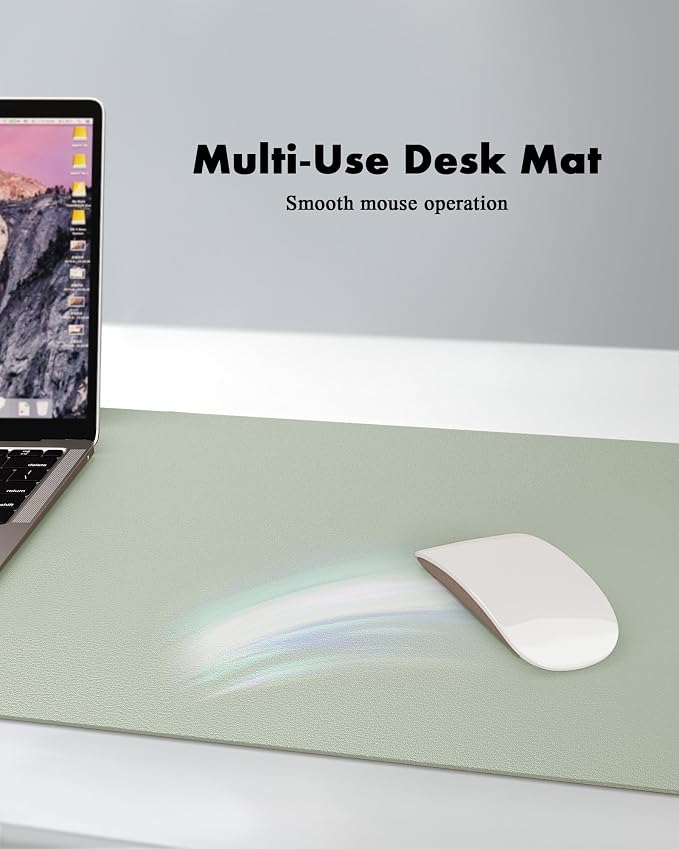 YSAGi Double-Sided Desk Pad, 35.4"x17"Leather Desk Mat, Eco Cork Desk Pad Protector,Large Mouse Pad,Waterproof Desk Blotter for Office/Home(Grayish Green)