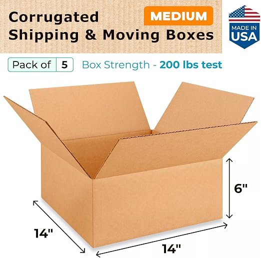 Medium Moving & Shipping Boxes 14 x 14 x 6 inches (5-Pack) - Extra Strength 200 lb vs Regular - Corrugated Strong Boxes for Packaging - Moving Cardboard Box - Corrugated Box by IDL Packaging | Extra Strength 200 lb vs Regular - Corrugated Strong Boxes ...