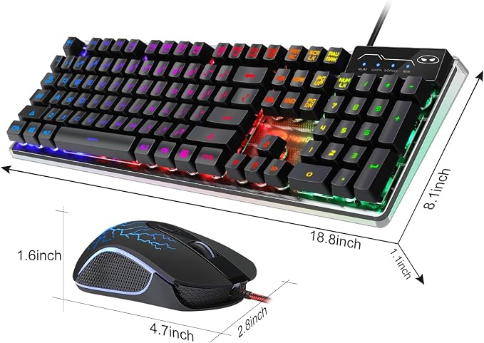 Gaming Keyboard and Mouse Combo, K1 RGB LED Backlit Wired Keyboard with 104 Key Computer PC Gaming Keyboard for PC/Laptop (Black)