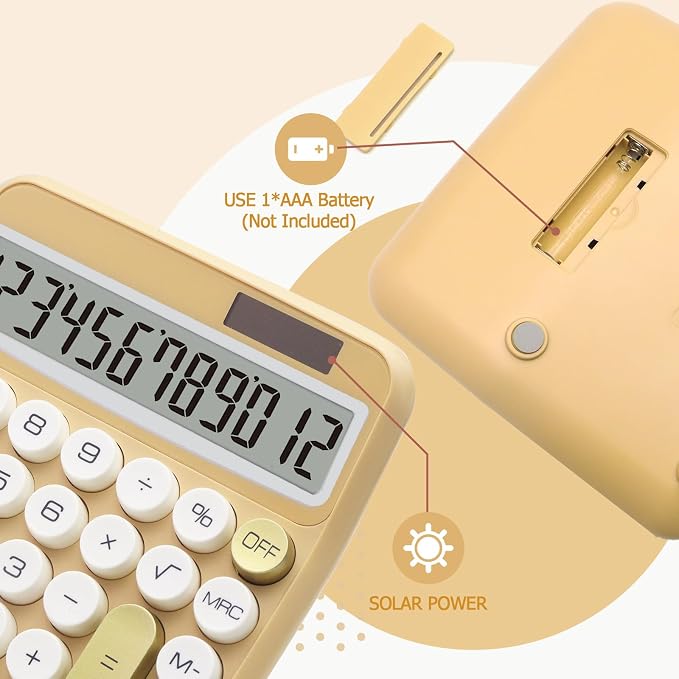 White Gold Calculator, Big Button Calculator with Large LCD Display | White Gold Calculator for Desk , Solar Calculator Powered by two Modes, White and Gold Desk Accessories