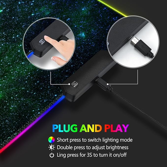 AIMSA RGB Gaming Mouse Pad Extended, Large Led Mousepads Non-Slip Rubber Base with 14 Lighting Modes, Computer Keyboard Mat Soft Desk pad 35.4 x 15.8 inches, Green Star River