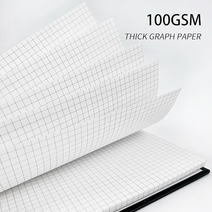 Graph Paper Spiral Notebook 8.5" x 11" Black Hardcover Grid Journal 4 Pack | A4 large size,160 pages,100gsm thick paper for note taking engineering graphing work school supplies