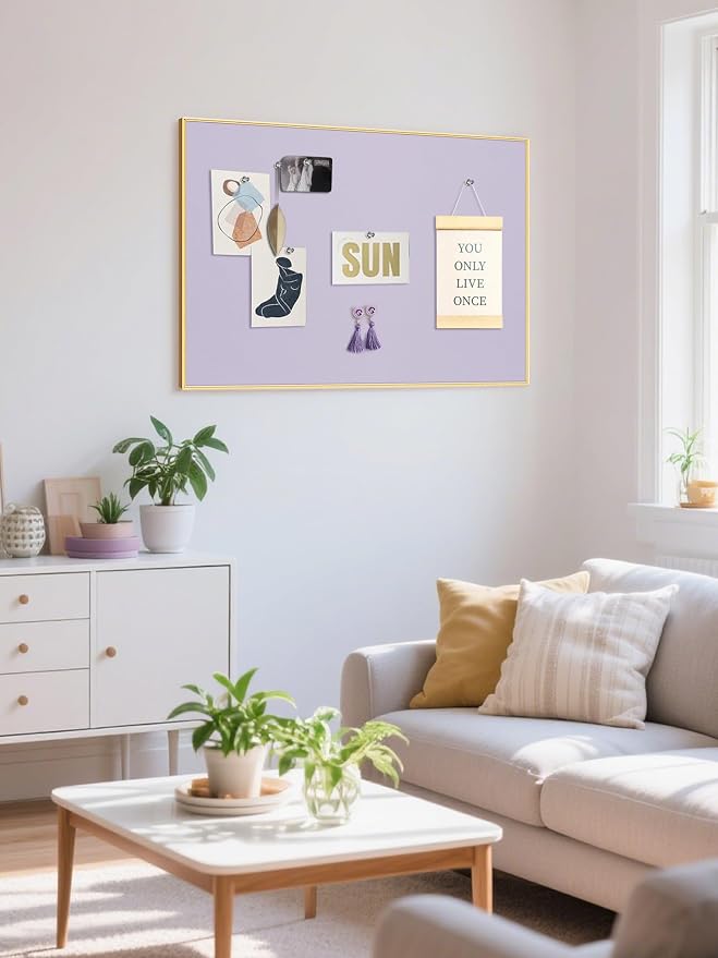 Fabric Bulletin Board 40x30 inches, Golden Aluminum Framed Wall Pin Board | Cork Board Alternative for Wall with Push Pins for Office and Home, Linen Display Mood Board for Photos, Notes & Reminders