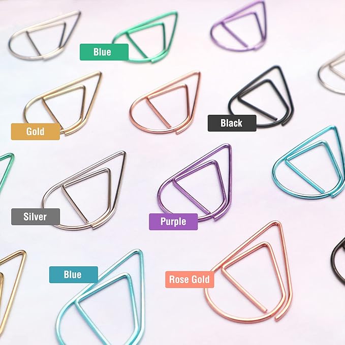 DEEDYGO 250 Pieces Multicolor Paper Clips Cute Drop-Shaped Stainless Steel Teardrop Paper Clips for Office School Supplies Wedding Scrapbooking Crafts Bookmarks Women Planners (1 inch)
