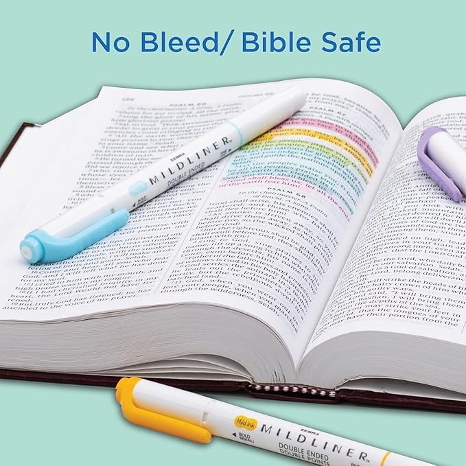 Zebra Pen Mildliner Dual-Tip Highlighter Marker Set, Broad and Fine Point Tips, No Bleed, Ideal for Bible Highlighting, Journaling, School and Office Supplies, Assorted Mild Colors, 6-Pack (78906)