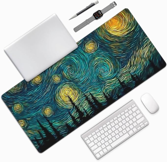 XXL Gaming Mouse Pad 35.4 x 15.7 Inch, Large Desk Mousepad | Mousepad with Starry Sky Design, Non-Slip Rubber Base, Water-Resistant Surface and Stitched Edges for Gaming, Office & Home