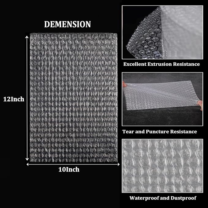 50 Pack Bubble Out Bags, Ailengy 10x12 Inches Bubble Cushion Wrap Pouches, Double Walled Cushioning Bags Thickening Shockproof Foam Bags for Shipping, Storage, and Moving