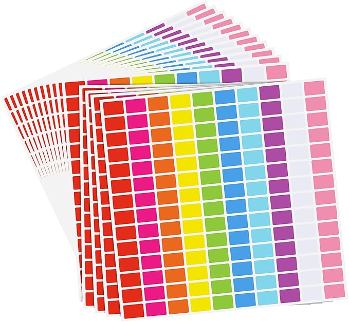 2800 Pcs Rectangular Color Coding Labels, 0.5" x 0.75" Price Stickers Garage Sale Stickers Square Removable Assorted Labels for File Folder Tabs Classrooms Offices Home Labeling Marking