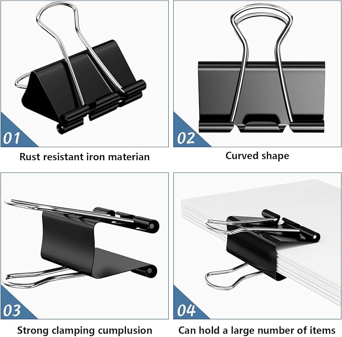 40 Pack Medium Binder Clips, 32mm 1-1/4 Inch Paper Binder Clips Clamps | Black Medium Clamps Office Supplies for Teachers Students School Office Business Paperwork Supplies