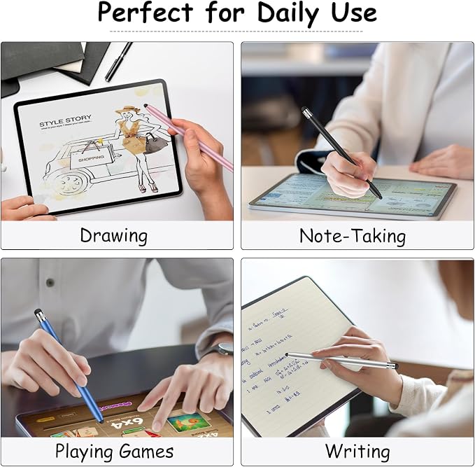 DIGIROOT 4 PCS Universal Stylus, 2-in-1 Stylus Pen for Touchscreen | Metal Barrel, High Sensitivity & Precision, Stylist Pens for All Touch Screens-iPad/iPhone/Samsung/Switch/Android