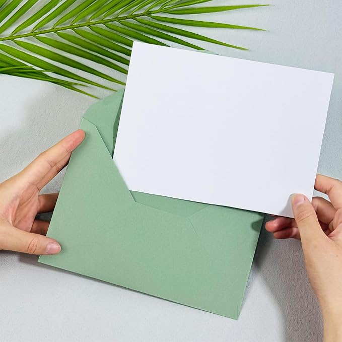 100 PCS Sage Green Colorful A7 Envelopes with Stickers, 5x7 Envelopes for Greeting Cards, Great for Invitations, Wedding Invitation, Birthday, Baby Shower, Graduation